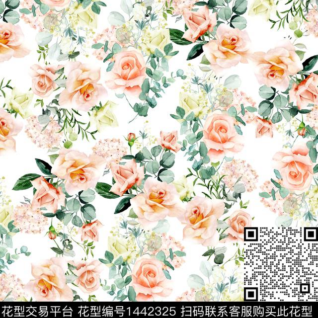 小清新小碎花玫瑰花数码印花华亿平台下载（图片编号: 1442325） - 瓦栏（Walan）