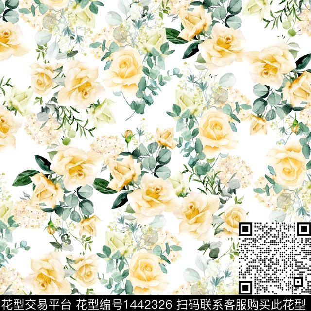 小清新小碎花玫瑰花数码印花华亿平台下载（图片编号: 1442326） - 瓦栏（Walan）