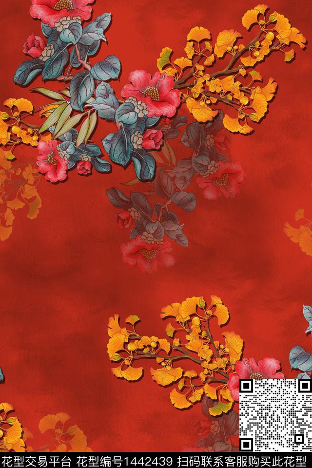 香云纱中国风复古旗袍花数码印花华亿平台下载（图片编号: 1442439） - 瓦栏（Walan）