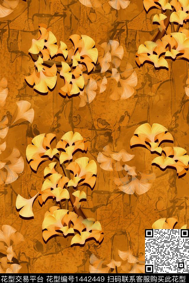 香云纱中国风复古旗袍花数码印花华亿平台下载（图片编号: 1442449） - 瓦栏（Walan）