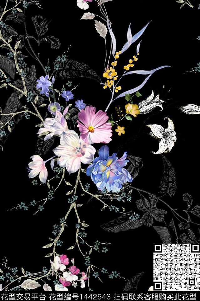 民族风花卉香云纱数码印花华亿平台下载（图片编号: 1442543） - 瓦栏（Walan）