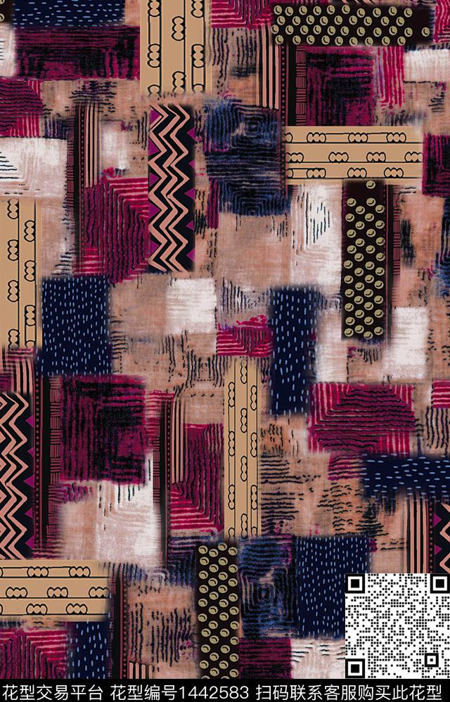 几何大牌风中国风数码印花华亿平台下载（图片编号: 1442583） - 瓦栏（Walan）
