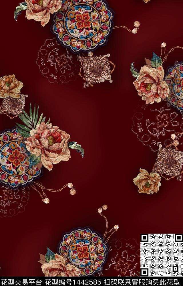 几何香云纱大牌风数码印花华亿平台下载（图片编号: 1442585） - 瓦栏（Walan）