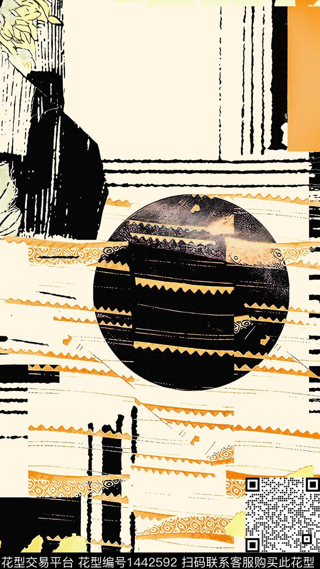 线条画趋势华亿平台传统纹样数码印花华亿平台下载（图片编号: 1442592） - 瓦栏（Walan）