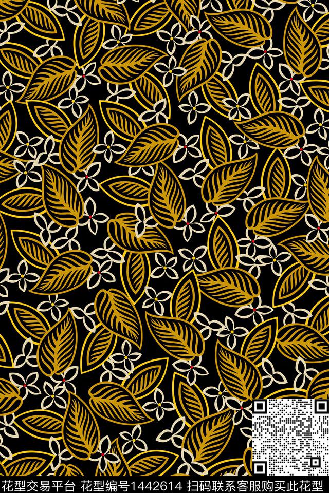 绿植树叶大牌风抽象数码印花华亿平台下载（图片编号: 1442614） - 瓦栏（Walan）