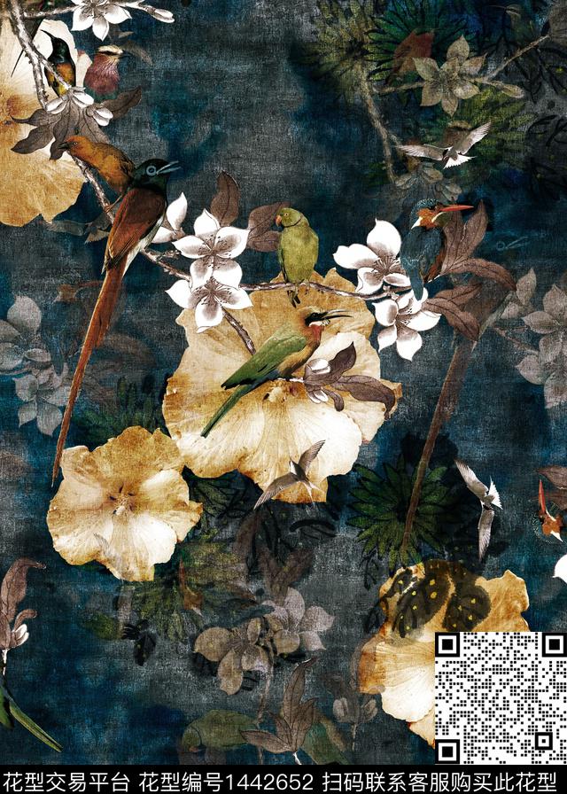 花鸟香云纱中老年数码印花华亿平台下载（图片编号: 1442652） - 瓦栏（Walan）