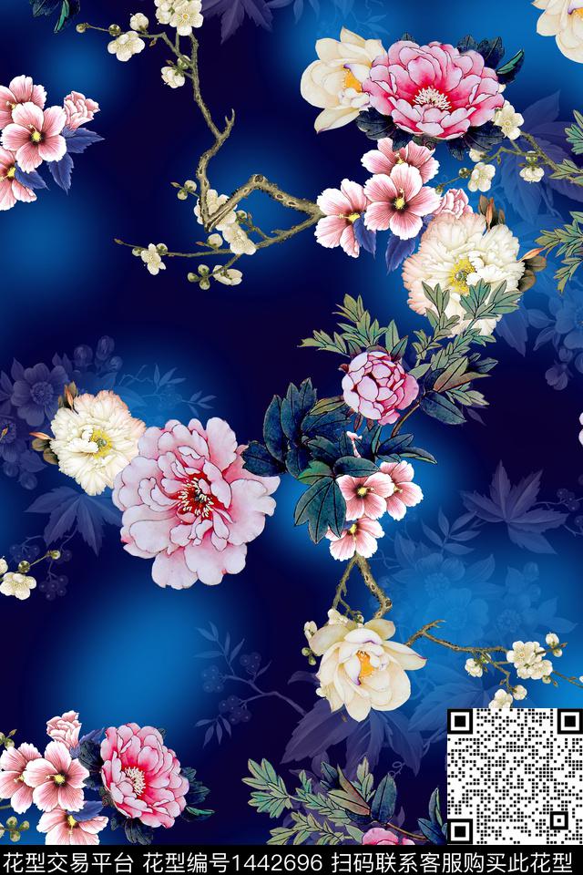 数码华亿平台花卉香云纱数码印花华亿平台下载（图片编号: 1442696） - 瓦栏（Walan）