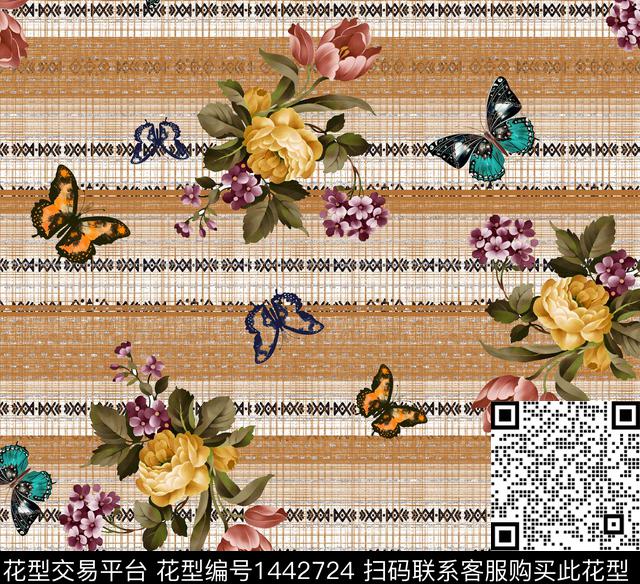 民族风花卉条纹数码印花华亿平台下载（图片编号: 1442724） - 瓦栏（Walan）