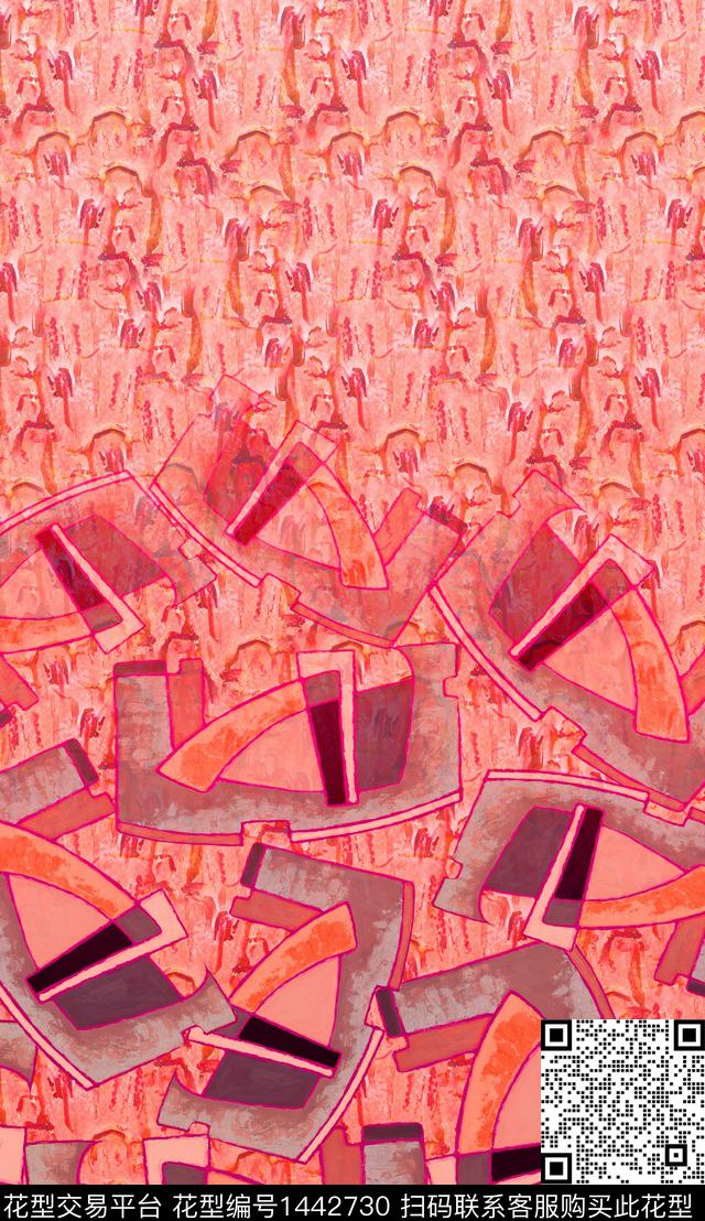 线条几何定位花数码印花华亿平台下载（图片编号: 1442730） - 瓦栏（Walan）