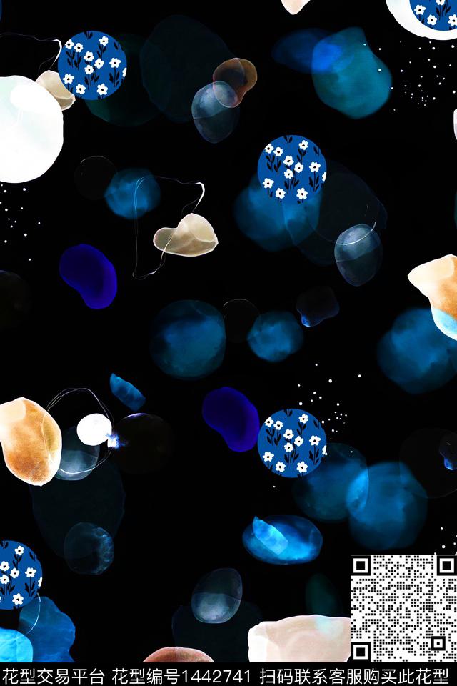 几何定位肌理抽象花卉数码印花华亿平台下载（图片编号: 1442741） - 瓦栏（Walan）