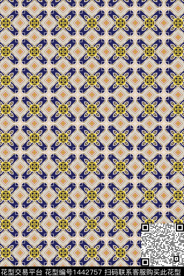 几何格子复古传统印花华亿平台下载（图片编号: 1442757） - 瓦栏（Walan）