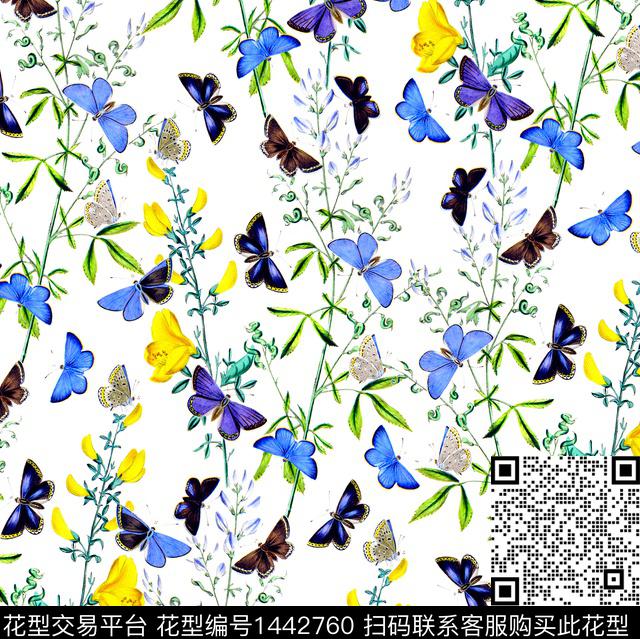 花卉蝴蝶手绘花卉抽象玫瑰数码印花华亿平台下载（图片编号: 1442760） - 瓦栏（Walan）