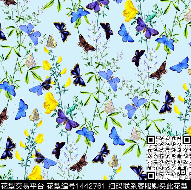 花卉蝴蝶审年轻女性数码印花华亿平台下载（图片编号: 1442761） - 瓦栏（Walan）