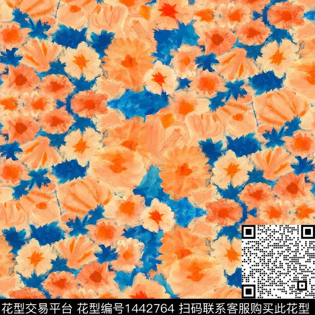 手绘花卉审年轻女性数码印花华亿平台下载（图片编号: 1442764） - 瓦栏（Walan）