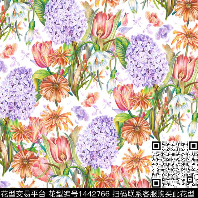 花卉蝴蝶手绘花卉抽象玫瑰数码印花华亿平台下载（图片编号: 1442766） - 瓦栏（Walan）