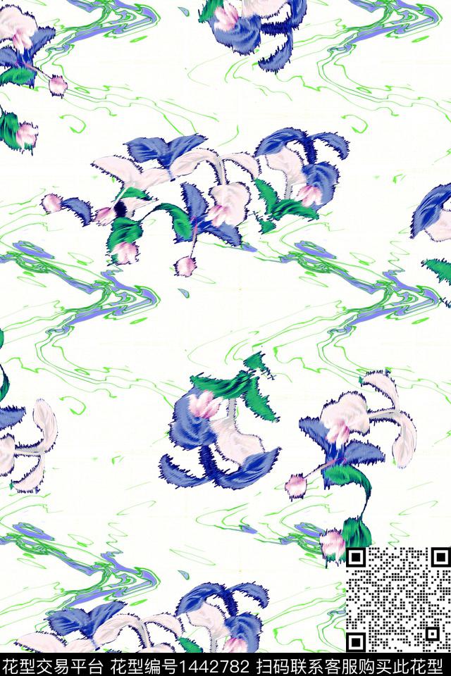 几何花卉大牌风数码印花华亿平台下载（图片编号: 1442782） - 瓦栏（Walan）