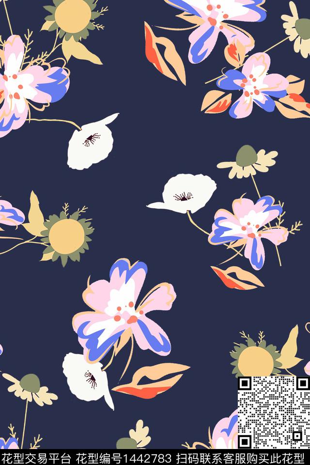 几何花卉大牌风数码印花华亿平台下载（图片编号: 1442783） - 瓦栏（Walan）