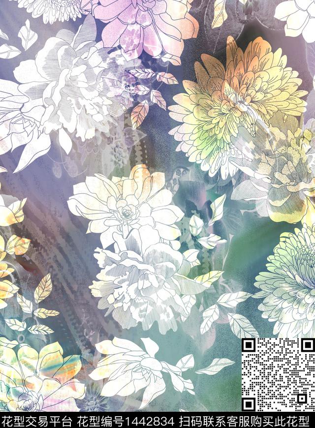 数码华亿平台定位花扎染华亿平台数码印花华亿平台下载（图片编号: 1442834） - 瓦栏（Walan）