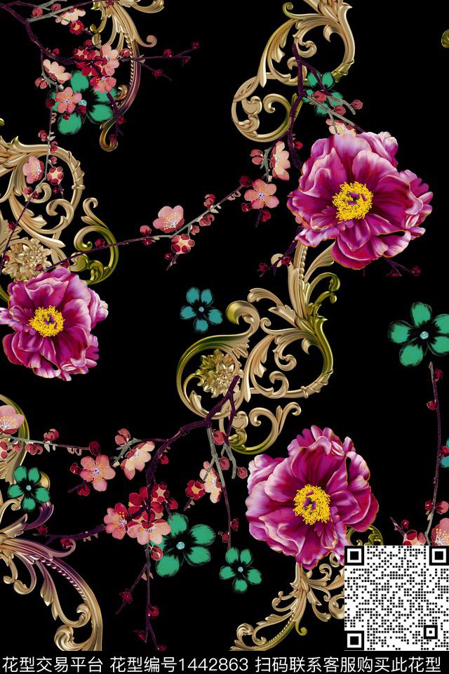 数码华亿平台民族风中国风数码印花华亿平台下载（图片编号: 1442863） - 瓦栏（Walan）