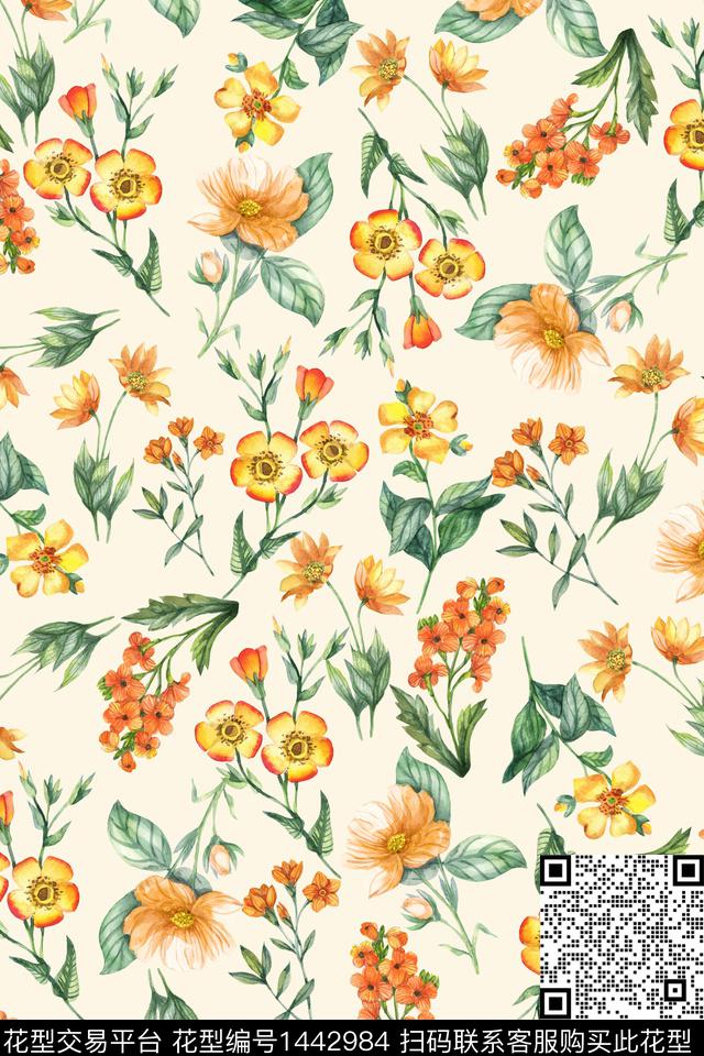 花卉满版散花传统华亿平台数码印花华亿平台下载（图片编号: 1442984） - 瓦栏（Walan）