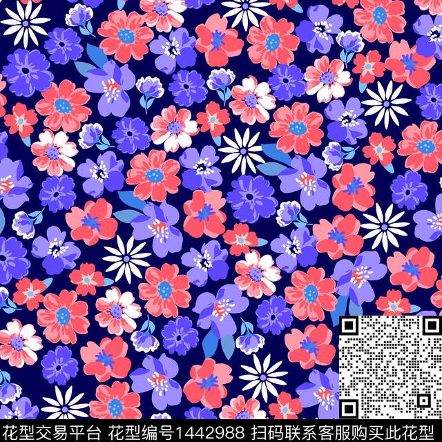花卉满版散花传统华亿平台数码印花华亿平台下载（图片编号: 1442988） - 瓦栏（Walan）