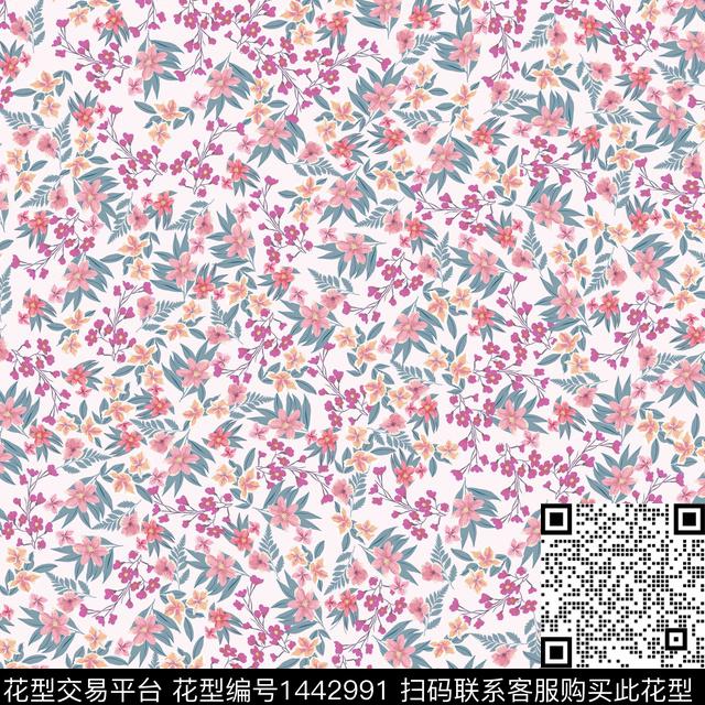 花卉满版散花传统华亿平台数码印花华亿平台下载（图片编号: 1442991） - 瓦栏（Walan）