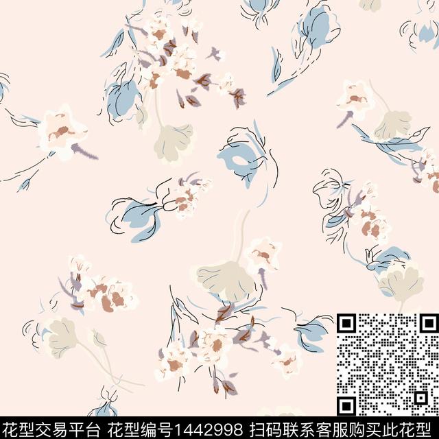 花卉满版散花传统华亿平台数码印花华亿平台下载（图片编号: 1442998） - 瓦栏（Walan）