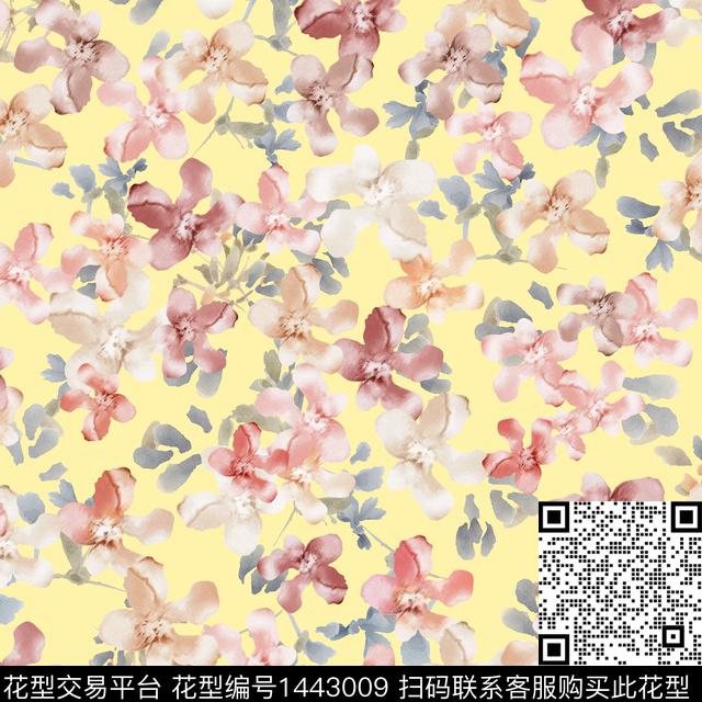 水彩花卉满版散花数码印花华亿平台下载（图片编号: 1443009） - 瓦栏（Walan）