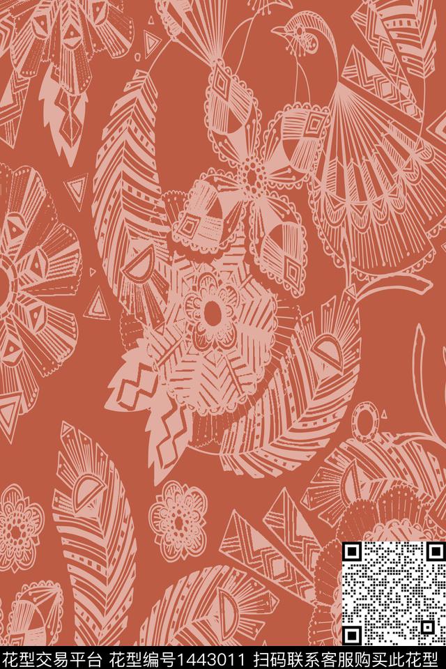 绿植树叶几何花卉数码印花华亿平台下载（图片编号: 1443011） - 瓦栏（Walan）