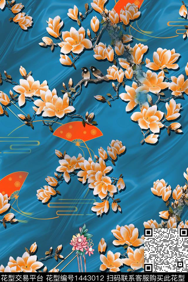 玉兰花香云纱中国风数码印花华亿平台下载（图片编号: 1443012） - 瓦栏（Walan）