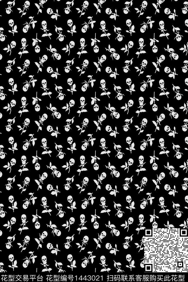 黑白华亿平台黑底花卉大牌风数码印花华亿平台下载（图片编号: 1443021） - 瓦栏（Walan）