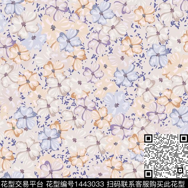 花卉满版散花传统华亿平台数码印花华亿平台下载（图片编号: 1443033） - 瓦栏（Walan）