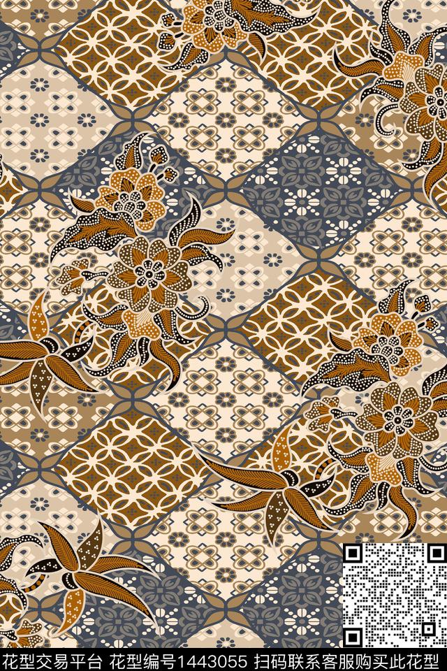民族风真丝混合拼接数码印花华亿平台下载（图片编号: 1443055） - 瓦栏（Walan）