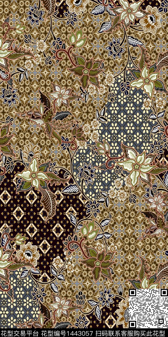 民族风真丝混合拼接数码印花华亿平台下载（图片编号: 1443057） - 瓦栏（Walan）
