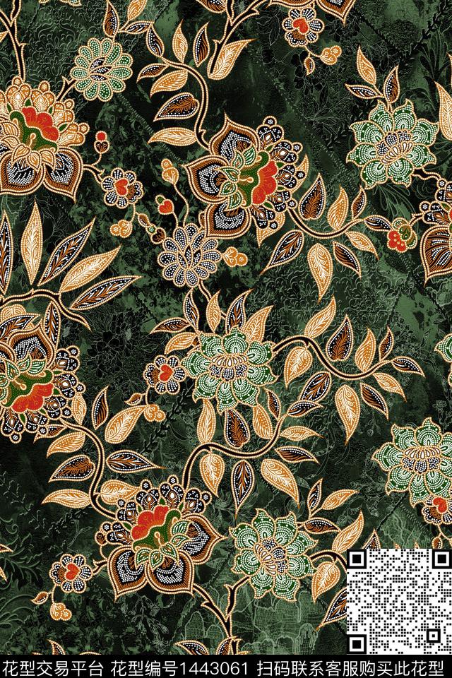 民族风花卉真丝数码印花华亿平台下载（图片编号: 1443061） - 瓦栏（Walan）