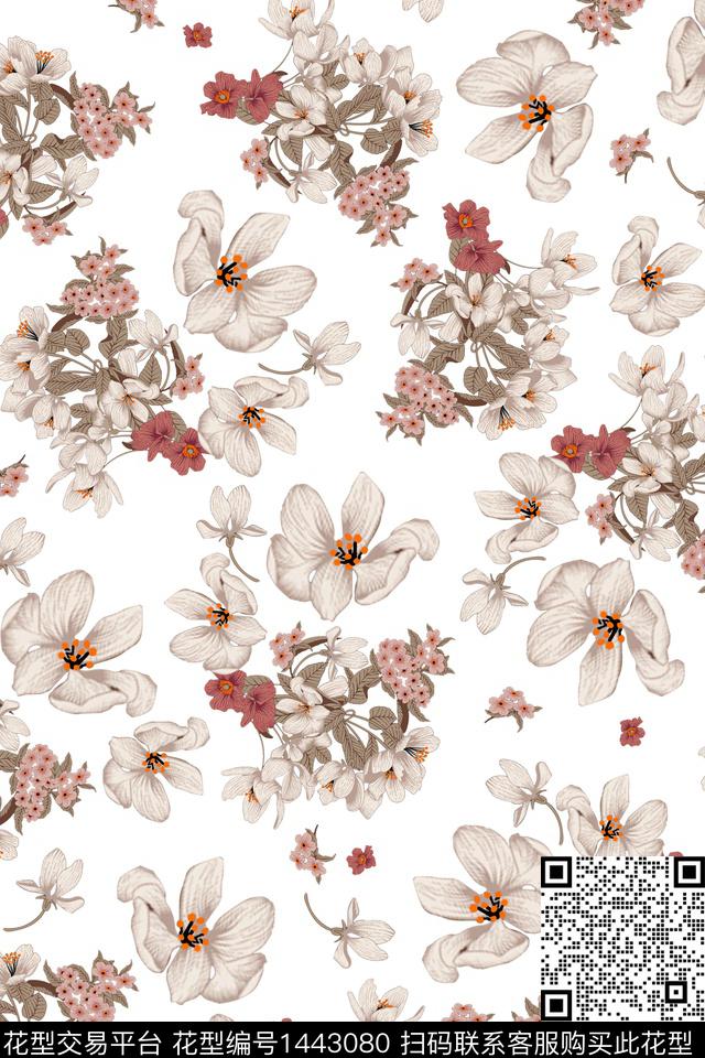 花卉满版散花小碎花传统印花华亿平台下载（图片编号: 1443080） - 瓦栏（Walan）