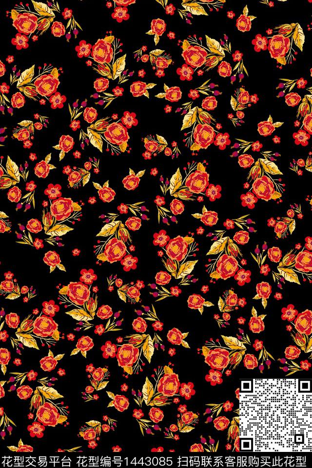 花卉满版散花小碎花传统印花华亿平台下载（图片编号: 1443085） - 瓦栏（Walan）