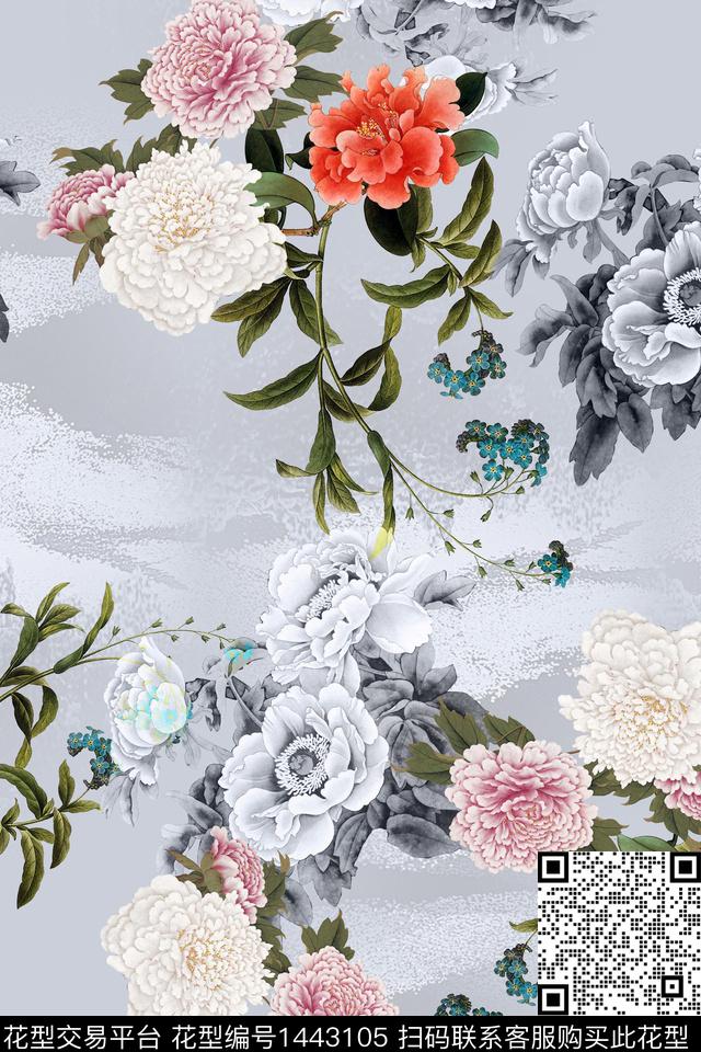 数码华亿平台花卉香云纱数码印花华亿平台下载（图片编号: 1443105） - 瓦栏（Walan）