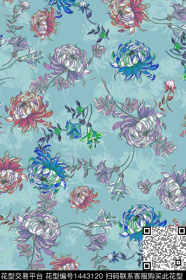 民族风花卉香云纱数码印花华亿平台下载（图片编号: 1443120） - 瓦栏（Walan）