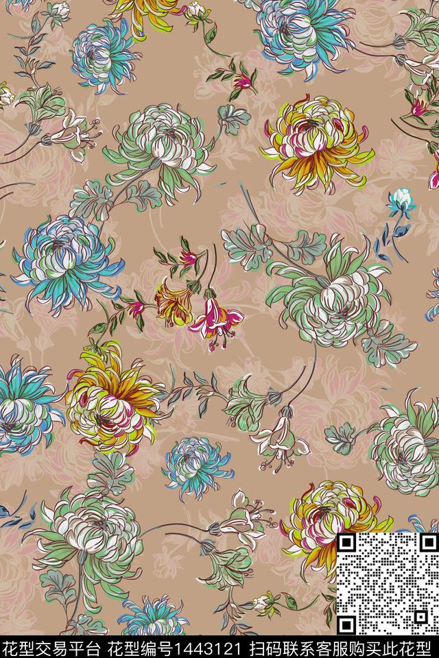 民族风花卉香云纱数码印花华亿平台下载（图片编号: 1443121） - 瓦栏（Walan）
