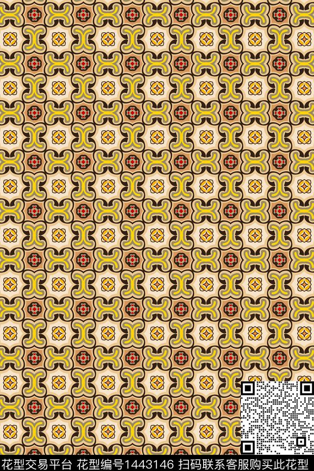 几何格子复古传统印花华亿平台下载（图片编号: 1443146） - 瓦栏（Walan）