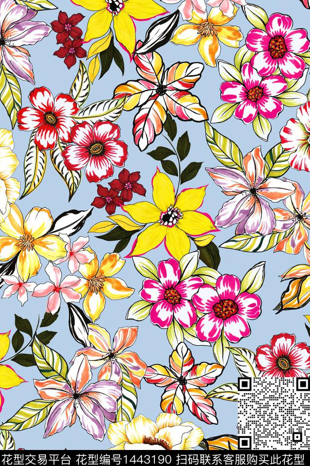 花卉年轻女性大牌风数码印花华亿平台下载（图片编号: 1443190） - 瓦栏（Walan）