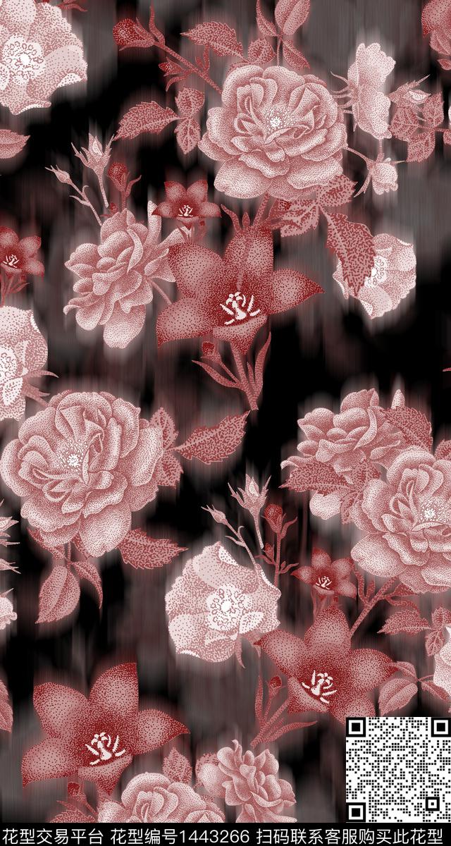 时尚花卉真丝数码印花华亿平台下载（图片编号: 1443266） - 瓦栏（Walan）