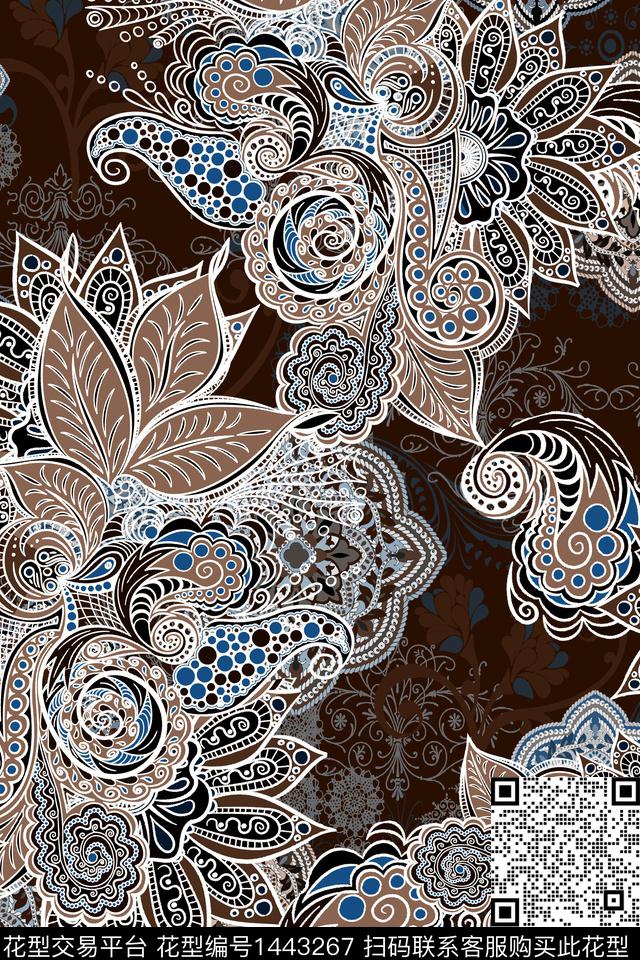 民族风真丝混合拼接数码印花华亿平台下载（图片编号: 1443267） - 瓦栏（Walan）