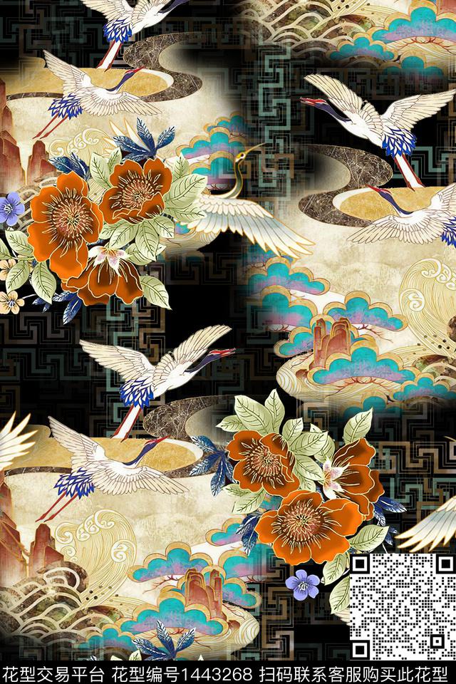 花卉中国风真丝数码印花华亿平台下载（图片编号: 1443268） - 瓦栏（Walan）