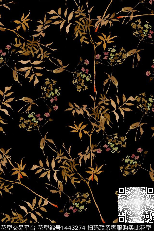 绿植树叶花卉香云纱数码印花华亿平台下载（图片编号: 1443274） - 瓦栏（Walan）