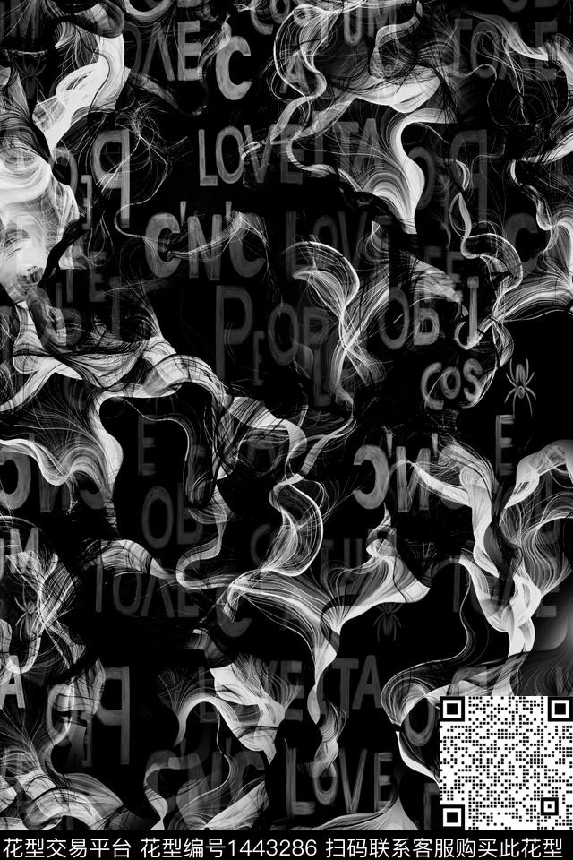 字母时尚抽象数码印花华亿平台下载（图片编号: 1443286） - 瓦栏（Walan）