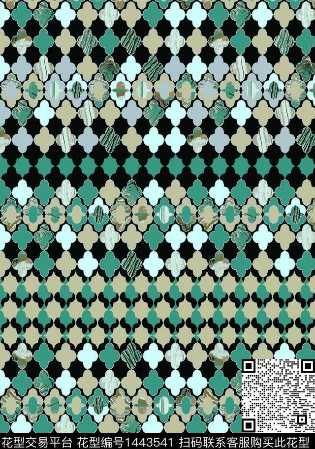 几何线条花卉女装数码印花华亿平台下载（图片编号: 1443541） - 瓦栏（Walan）