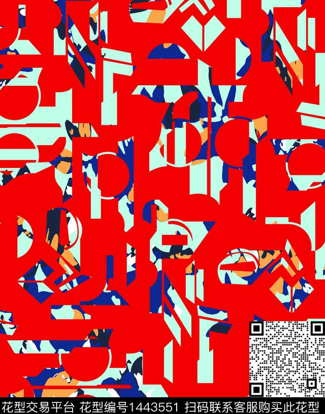 几何线条花卉女装数码印花华亿平台下载（图片编号: 1443551） - 瓦栏（Walan）