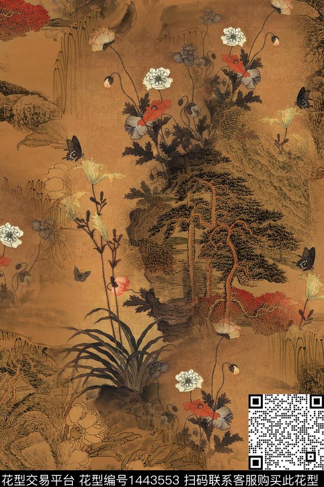 数码华亿平台花卉香云纱数码印花华亿平台下载（图片编号: 1443553） - 瓦栏（Walan）